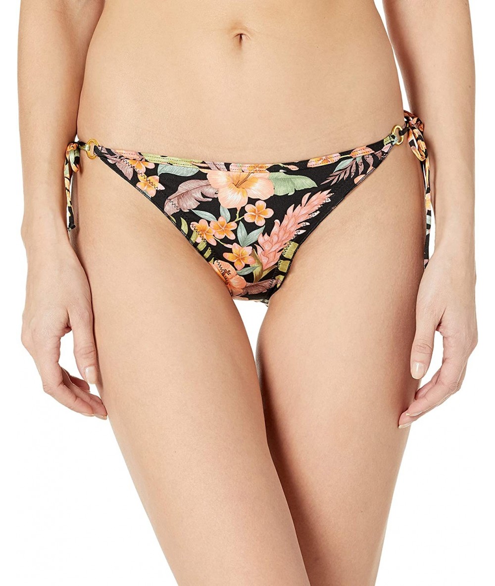 Tankinis Women's Brasilia Tie Side Cheeky Bikini Bottom Swimsuit - Picaflores Black Floral - CP18Z04TX58 $77.79