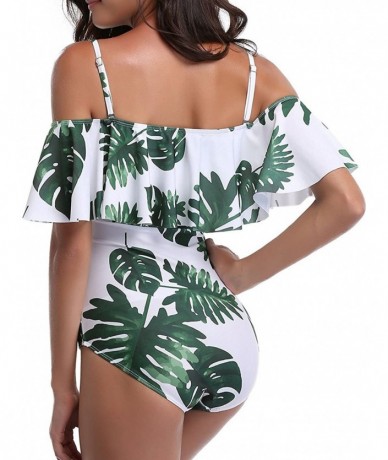 One-Pieces Women One Piece Bathing Suit Printed Shoulder Straps Ruched Swimwear Bikini Swimsuits - White1 - CZ18G2C7RZU $45.61