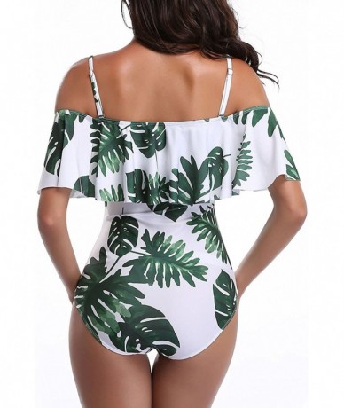 One-Pieces Women One Piece Bathing Suit Printed Shoulder Straps Ruched Swimwear Bikini Swimsuits - White1 - CZ18G2C7RZU $45.61