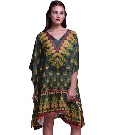 Cover-Ups Green Floral & Paisley Ladies Kaftan Holiday Loungewear Midi Dress Beach Coverup - Dark Green - CO18NCM5M42 $42.29