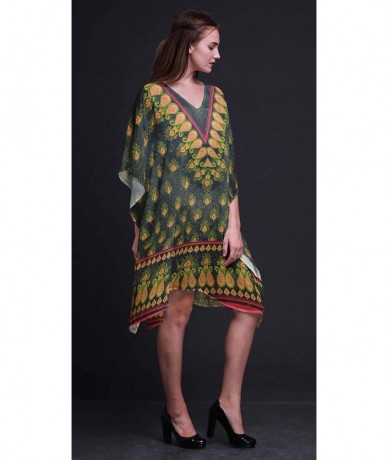 Cover-Ups Green Floral & Paisley Ladies Kaftan Holiday Loungewear Midi Dress Beach Coverup - Dark Green - CO18NCM5M42 $42.29