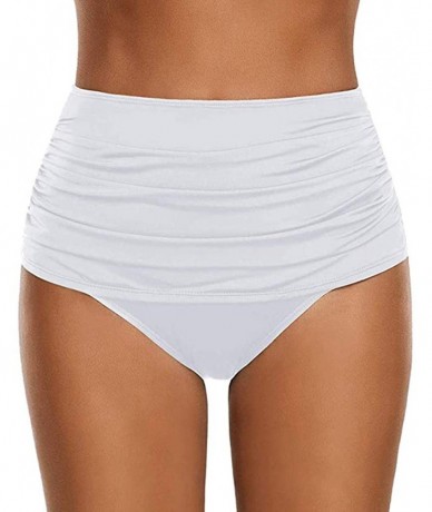 Tankinis Women Swimsuit Bottoms Tummy Control Plus Size High Waist Ruched Swim Briefs Bikini Shirring Tankini Shorts White - ...