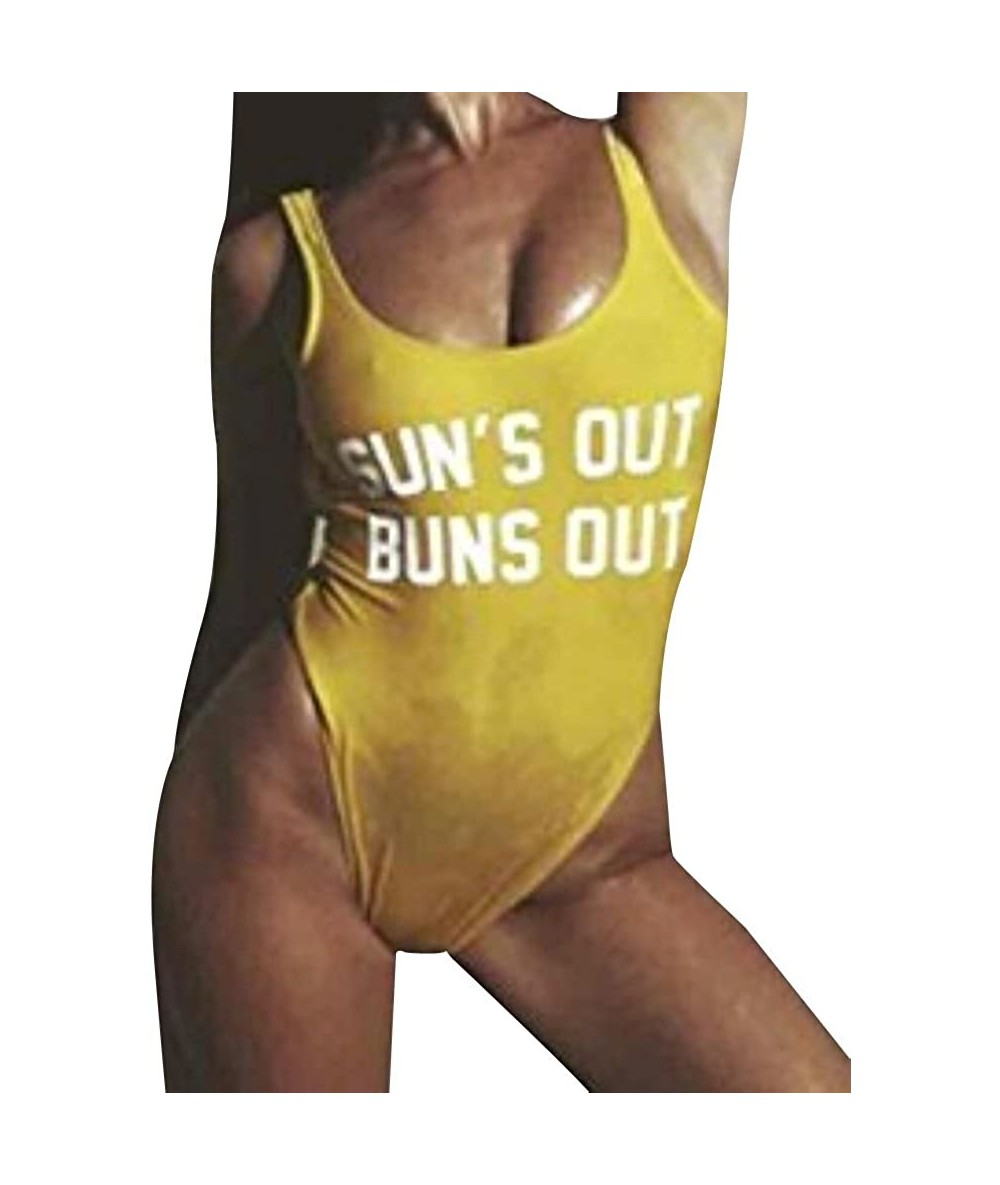 One-Pieces Sexy One Piece High Cut Bodysuit Swimsuit Swimwear Bathing Suit - Sun's Out Yellow - C617YALKSKN $19.24