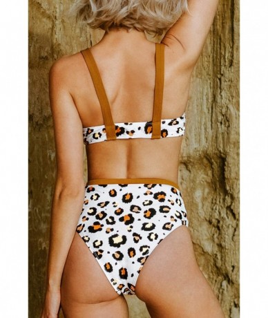 Sets Women's Leopard with Contrast Straps High Waisted Bikini Sets - CD194GT7WII $49.71