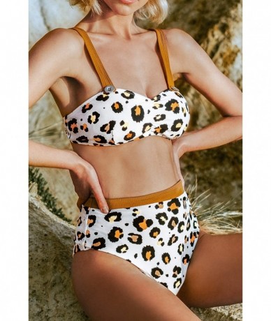 Sets Women's Leopard with Contrast Straps High Waisted Bikini Sets - CD194GT7WII $49.71