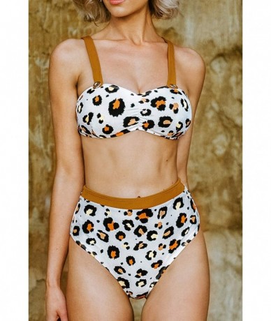 Sets Women's Leopard with Contrast Straps High Waisted Bikini Sets - CD194GT7WII $49.71