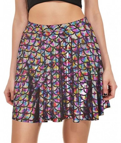 One-Pieces Womens Stretchy Fish Scale Mermaid Print Flared Skirt S-4XL - 02-multi-color - CI12LULE037 $22.12