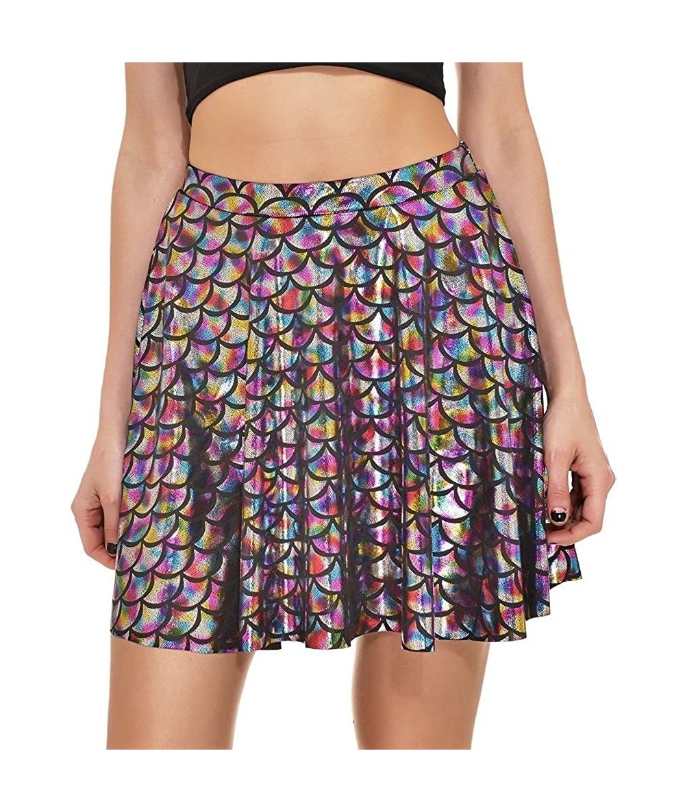 One-Pieces Womens Stretchy Fish Scale Mermaid Print Flared Skirt S-4XL - 02-multi-color - CI12LULE037 $22.12