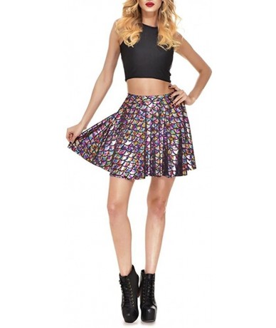 One-Pieces Womens Stretchy Fish Scale Mermaid Print Flared Skirt S-4XL - 02-multi-color - CI12LULE037 $22.12