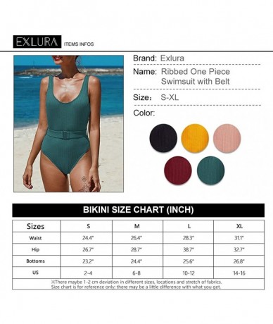 One-Pieces Ribbed One Piece Swimsuit Backless Cheeky Swimwear Bathsuit with Belt - Green - CD1976KKX43 $56.09