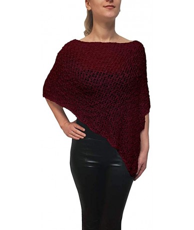 Cover-Ups Ladies Popcorn Crochet Stretch Lace Fish Net Batwing Small Poncho - Burgundy - CQ18R3X7M88 $48.28