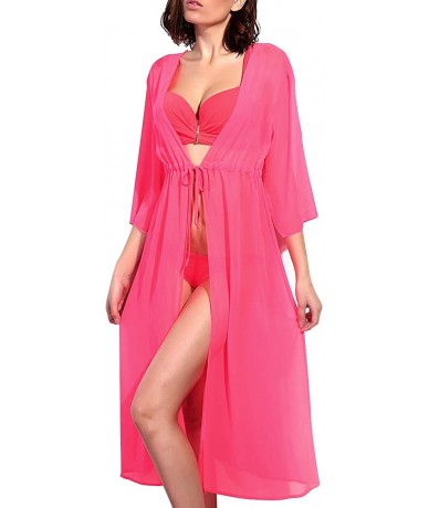 Cover-Ups Women's Chiffon Long Swimsuit Cover Up Beach Swimwear Bikini Coverups Cardigan - Pink - CA18D6L98I2 $34.60