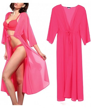 Cover-Ups Women's Chiffon Long Swimsuit Cover Up Beach Swimwear Bikini Coverups Cardigan - Pink - CA18D6L98I2 $34.60