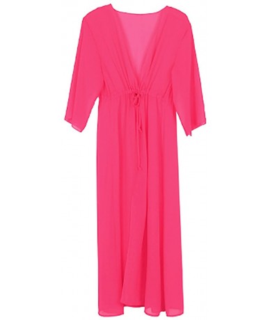 Cover-Ups Women's Chiffon Long Swimsuit Cover Up Beach Swimwear Bikini Coverups Cardigan - Pink - CA18D6L98I2 $34.60