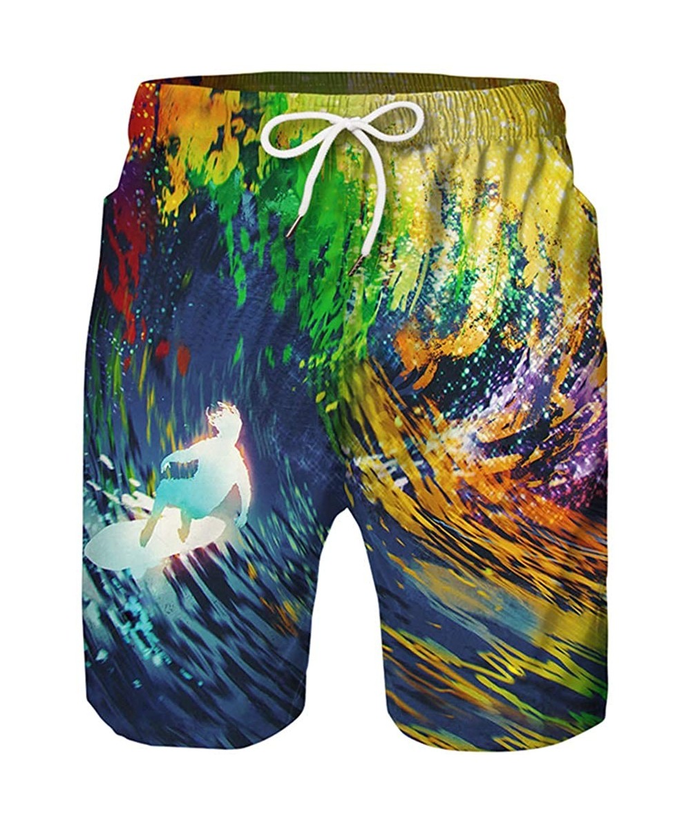 Board Shorts Men's Quick Dry Swim Trunks 3D Print Beach Board Shorts Bathing Suits with Mesh Lining - Surfing Beach - CQ19E7O...