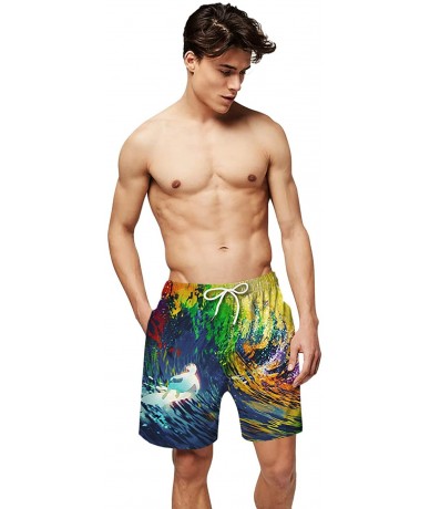 Board Shorts Men's Quick Dry Swim Trunks 3D Print Beach Board Shorts Bathing Suits with Mesh Lining - Surfing Beach - CQ19E7O...