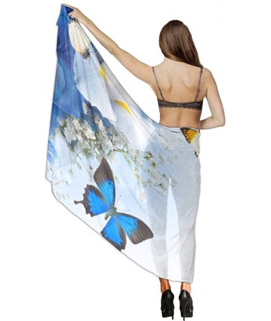 Cover-Ups Women Girls Fashion Chiffon Beach Bikini Cover Up Sunscreen Wrap Scarves Blue Wild Flowers Monarch Yellow Butterfli...