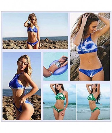 Sets Sloth Flower Womens High Neck Halter Bikini Set Swimsuit Two Piece Swimwear - Sloth Floral - CG18OTT37RH $40.46