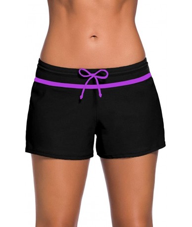 Bottoms Women's Solid Boardshorts Beach Short Swim Brief with Adjustable Ties - Purple Tie - CI18444OYX4 $34.22