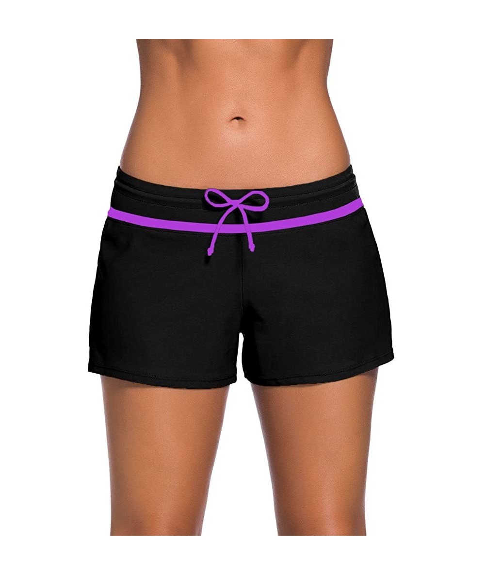 Bottoms Women's Solid Boardshorts Beach Short Swim Brief with Adjustable Ties - Purple Tie - CI18444OYX4 $34.22