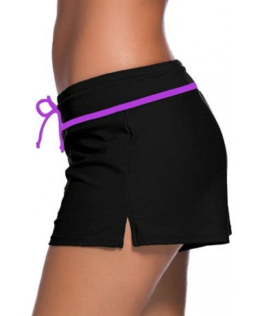 Bottoms Women's Solid Boardshorts Beach Short Swim Brief with Adjustable Ties - Purple Tie - CI18444OYX4 $34.22