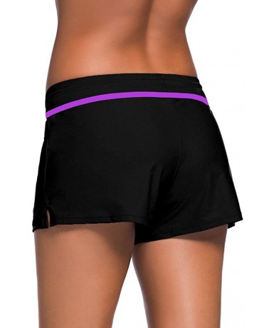 Bottoms Women's Solid Boardshorts Beach Short Swim Brief with Adjustable Ties - Purple Tie - CI18444OYX4 $34.22