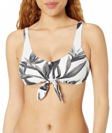 Tops Women's Kate Crop Bikini Top Swimsuit with Front Tie - Black White Ribbed Floral - CN18Z0642XC $42.26