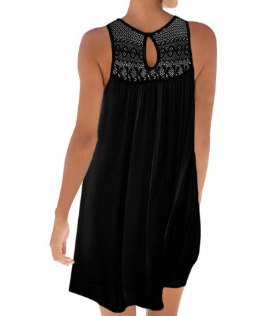 Cover-Ups Women's Summer Halter Sleeveless Dress Casual Loose Sundress Mini Beach Bikini Swimsuit Cover Ups - M-black - CK18Q...