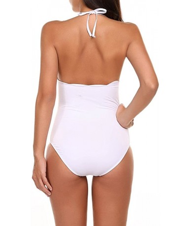 One-Pieces Women Scalloped High Neck Halter One Piece Swimsuit Backless Monokini - White - CB17YC04Q70 $29.65