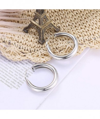 Tankinis Punk Rock Minimalist 50mm Thick Tube Big Gold Alloy Round Circle Hoop Earrings - Silver - C918U8W2K68 $14.82