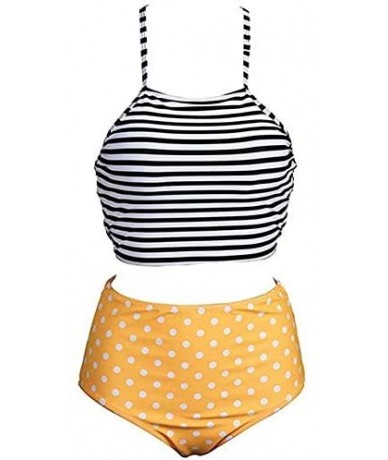 Rash Guards Women's Swimwear- Mitang Striped Polka dot Swimsuit for Women High Waist - Black - C2197480RR9 $26.37