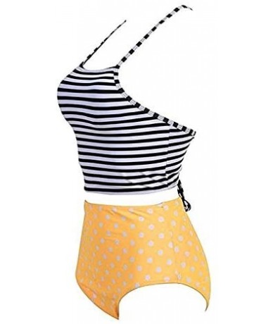 Rash Guards Women's Swimwear- Mitang Striped Polka dot Swimsuit for Women High Waist - Black - C2197480RR9 $26.37