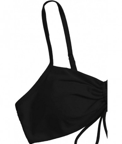 Sets Women's 2 Piece Beachwear Drawstring Front Swimsuits Bikini Set - Black - CH199S4UA8H $26.14