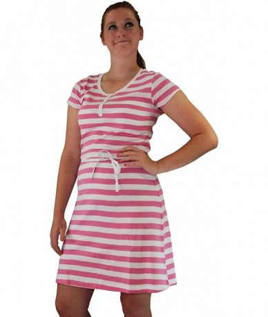 Cover-Ups Euro Design Ladies Casual Cotton Summer Beach Coverup Sun Dress - Pink - CT1972G9A77 $28.67