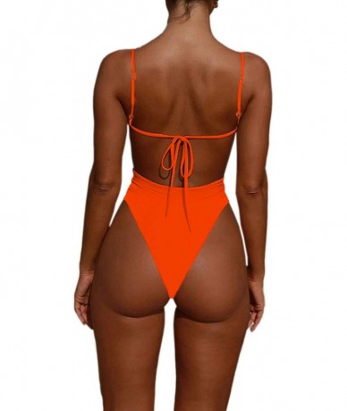 One-Pieces Women's Backless Spaghetti Strap High Cut Thong One-Piece Swimsuit Monokini - A-orange - C4192A67GRQ $46.33