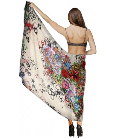 Cover-Ups Women Luxury Chiffon Swimwear Cover Up- Oversize Beach Sarong Shawl Wrap - Flowers Heart - CY19C6N5MC8 $45.06