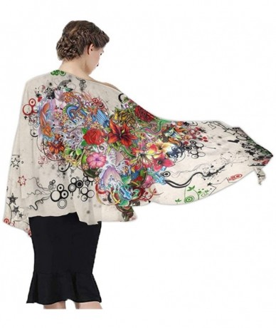 Cover-Ups Women Luxury Chiffon Swimwear Cover Up- Oversize Beach Sarong Shawl Wrap - Flowers Heart - CY19C6N5MC8 $45.06