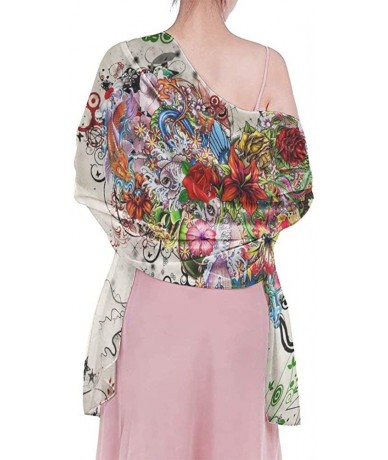 Cover-Ups Women Luxury Chiffon Swimwear Cover Up- Oversize Beach Sarong Shawl Wrap - Flowers Heart - CY19C6N5MC8 $45.06