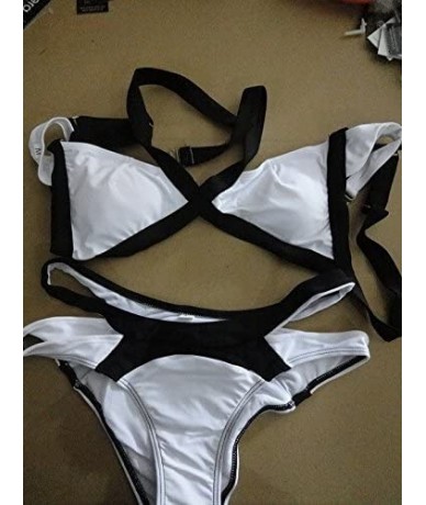 Sets Sexy Color Block Bikini Bandage Swimsuit Halter Beach Swimwear - White - CK12B69H4QD $46.71