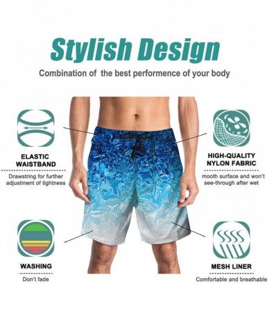 Board Shorts Men Swim Trunks Drawstring Elastic Waist Quick Dry Beach Shorts with Mesh Lining Swimwear Bathing Suits - Blue G...