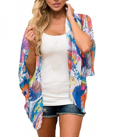 Cover-Ups Women's Kimono Floral Print Chiffon Cardigan Capes Beach Swimwear Cover Up - Color 13 - CD18UHL4NW9 $28.93