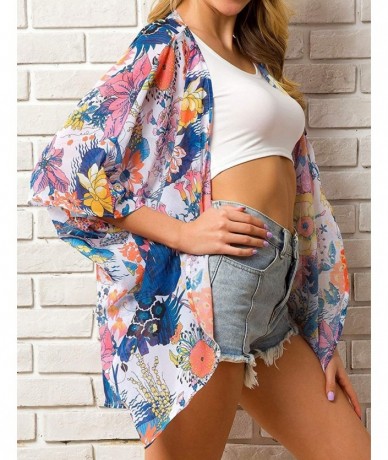 Cover-Ups Women's Kimono Floral Print Chiffon Cardigan Capes Beach Swimwear Cover Up - Color 13 - CD18UHL4NW9 $28.93