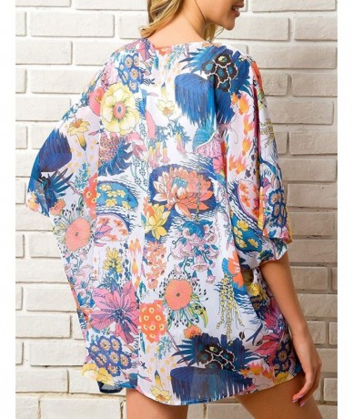 Cover-Ups Women's Kimono Floral Print Chiffon Cardigan Capes Beach Swimwear Cover Up - Color 13 - CD18UHL4NW9 $28.93