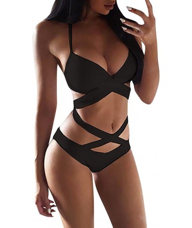 One-Pieces Women's One Piece Bikini Swimwear Backless Tummy Control Monokini Swimsuits - Black - CF18DI4TK09 $22.02