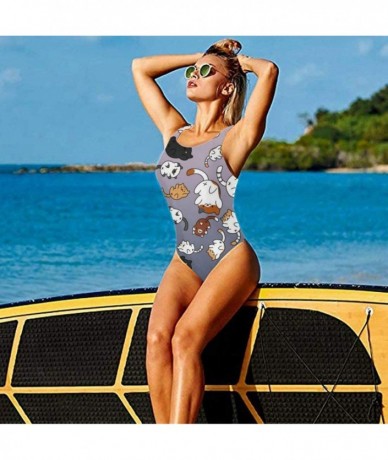 One-Pieces Women's Sexy Backless One Piece Swimsuit Black and Gold Stars Printed Swimwear for Women - Cute Funny Kitten Cat -...