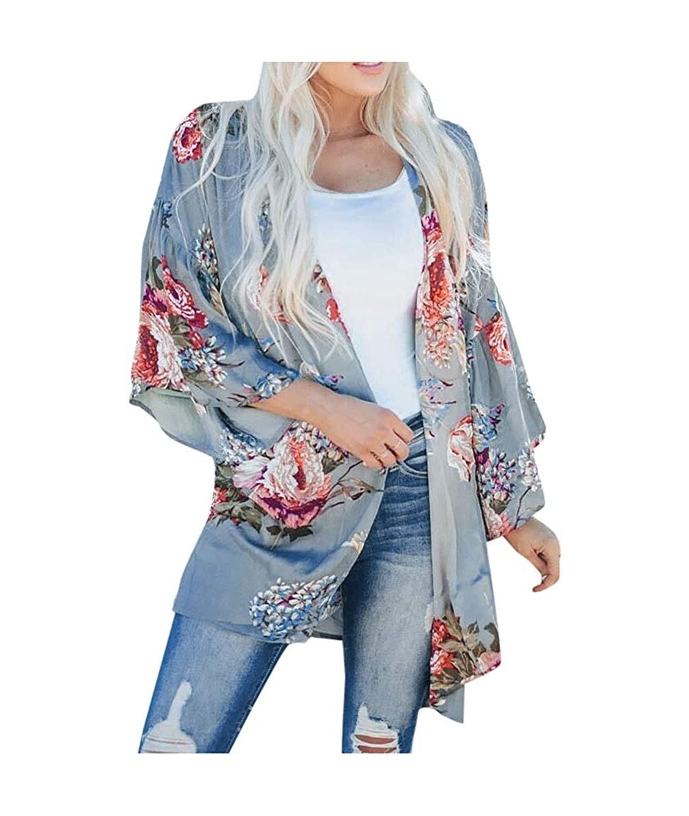 Cover-Ups Women's Swimsuit Cover Ups for Swimwear Open Front Sheer Blouses Shawl Beachwear Kimono Floral Cardigan Multi Color...