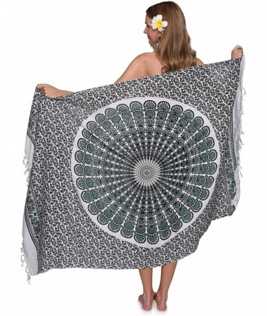 Cover-Ups Colorful Bohemian Style Mandala Printed Beach Wrap Sarong with - Green/White - C819H938NK5 $26.02