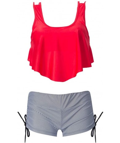 Racing Bikini Swimsuit Two Piece Tankini Flounce Top with Boyshort Bathing Suits - Red - CA196ONY9G3 $34.99