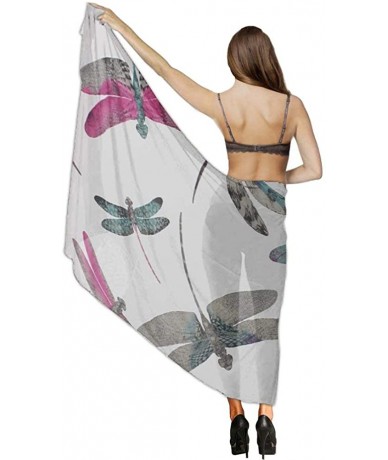 Cover-Ups Women Chiffon Scarf Summer Beach Wrap Skirt Swimwear Bikini Cover-up - Colorful Dragonfly Grey - CV190HINCRC $45.68