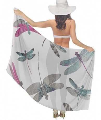 Cover-Ups Women Chiffon Scarf Summer Beach Wrap Skirt Swimwear Bikini Cover-up - Colorful Dragonfly Grey - CV190HINCRC $45.68